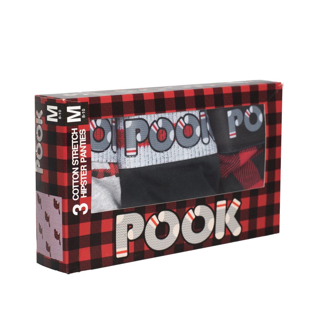 Pook Women's Underwear (3 PACK) - Black, Red Plaid, Beaver