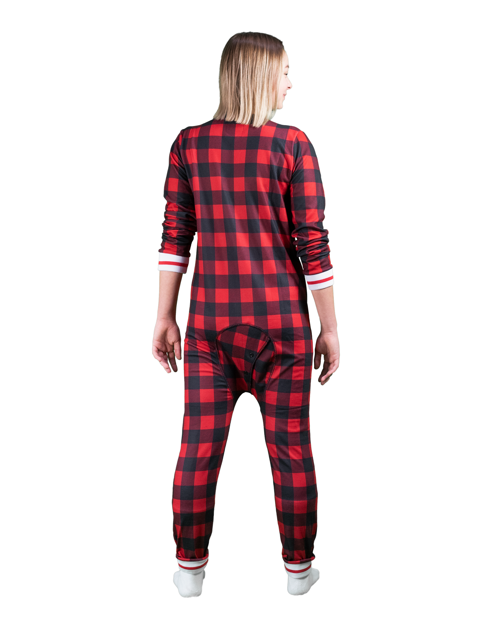 Red Plaid Union Suit with Flap in Back Onesie Pajamas POOK