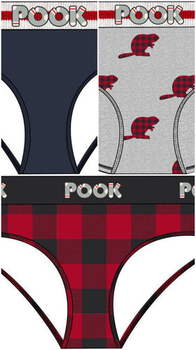 Pook Women's Underwear (3 PACK) - Black, Red Plaid, Beaver
